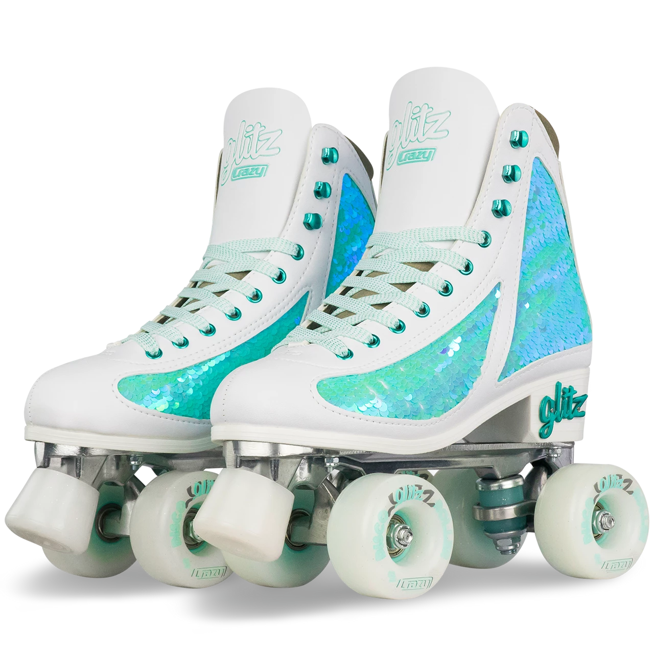 Crazy Skates Disco Glitz Sequin Fashion Rollerskates Teal 31-34
