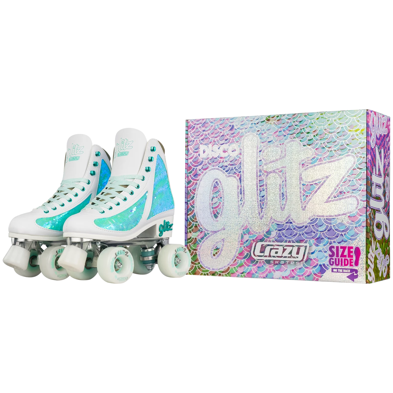 Crazy Skates Disco Glitz Sequin Fashion Rollerskates Teal 31-34 - Image 2